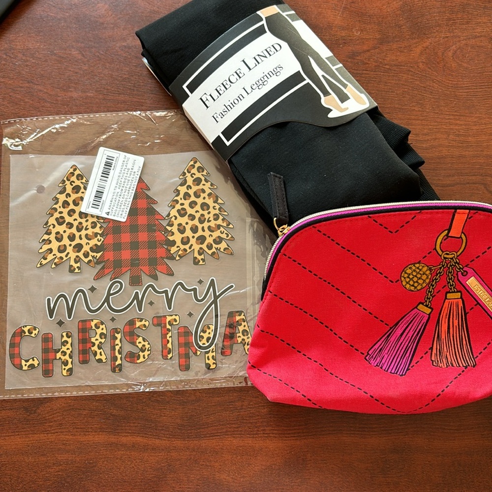 Bundle! Fleece lined Leggings, Iron on, Make up Bag